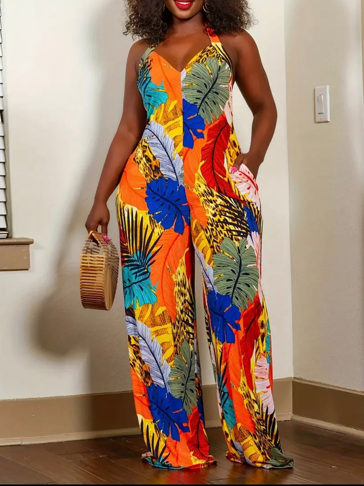 Tropical Boho Wide Leg Jumpsuit