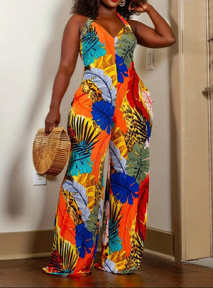 Tropical Boho Wide Leg Jumpsuit