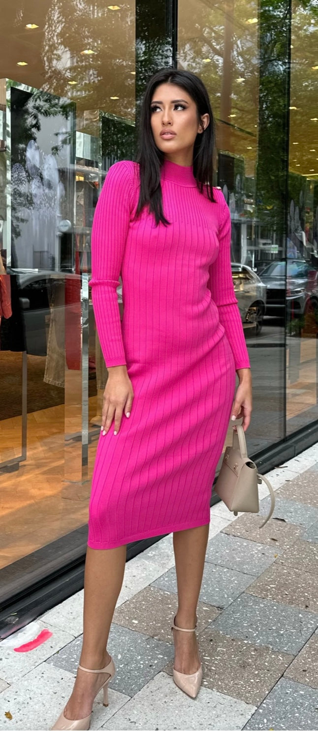 Pink Easy Fit Turtle Neck Dress