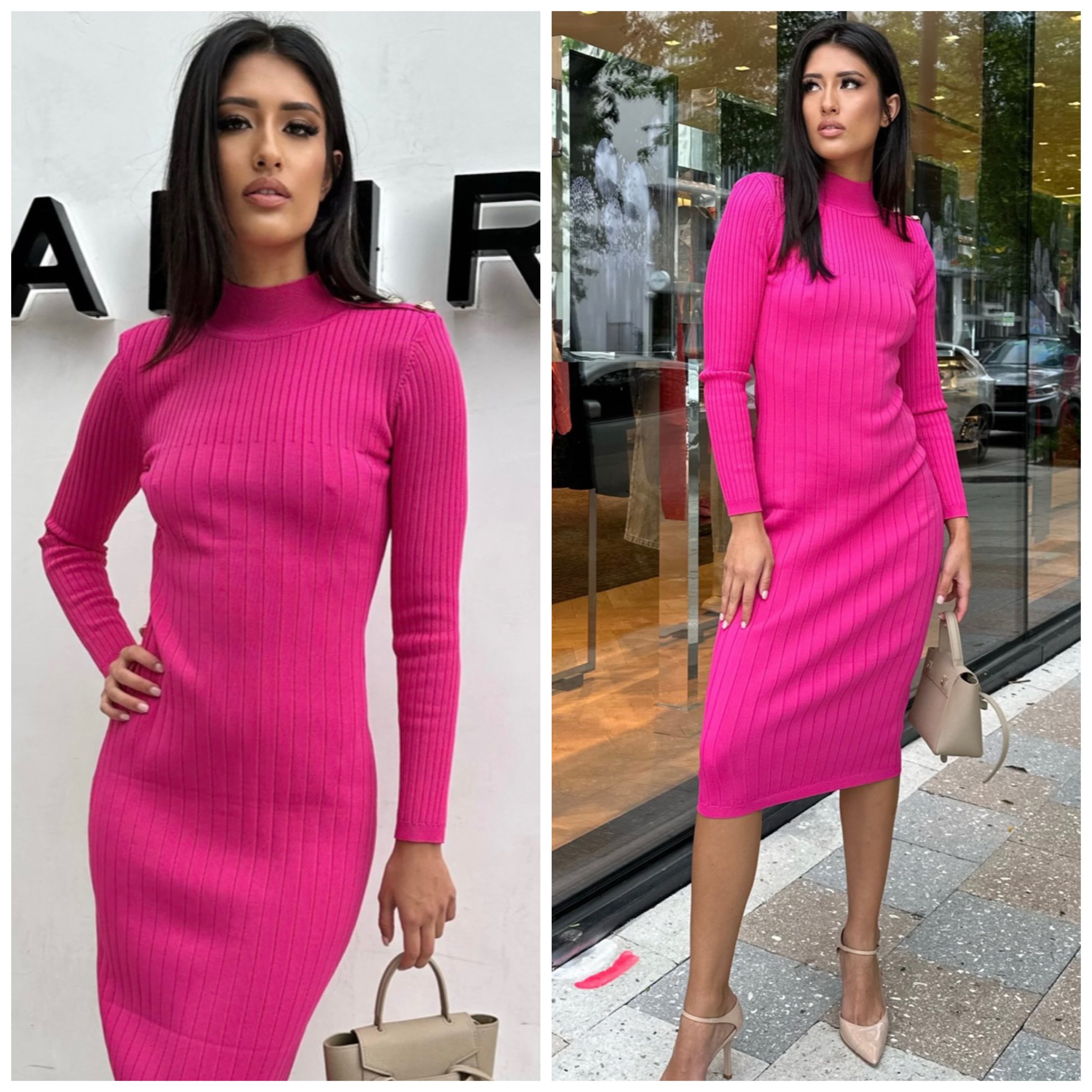 Pink Easy Fit Turtle Neck Dress