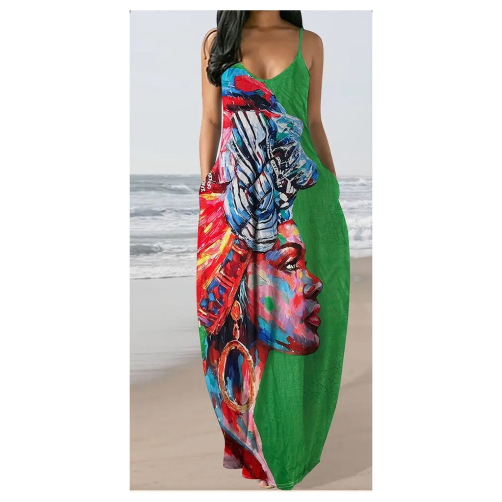 Miss Nefertiti Maxi Sun Dress (Green)